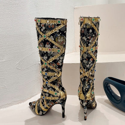 Knee High Boots Women Handwork Embroider Boots EMJP TRENDS