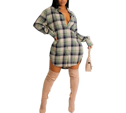 Lapel Dresses Plaid Mini Short Dress