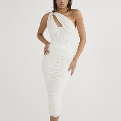 One Shoulder Backless Midi Dress