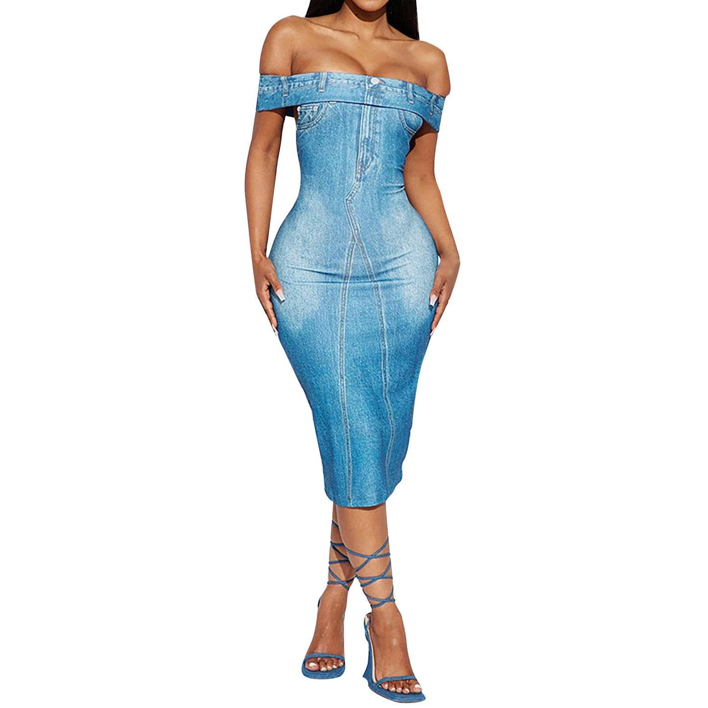 Women Strap Lace Up Long Dress