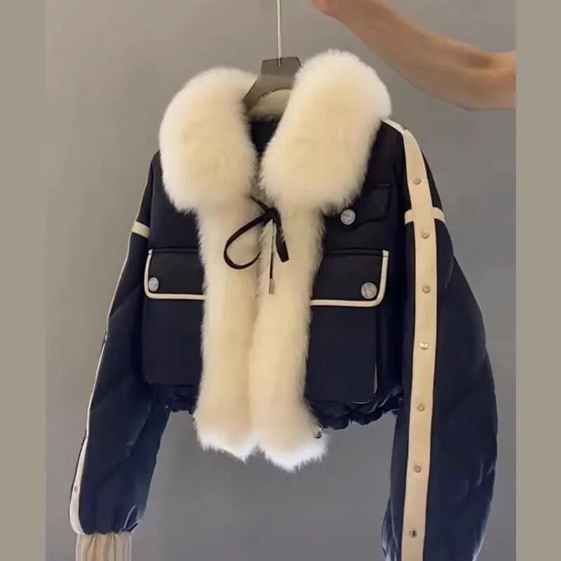 Coat Light Faux Fur Collar Bomber Jacket
