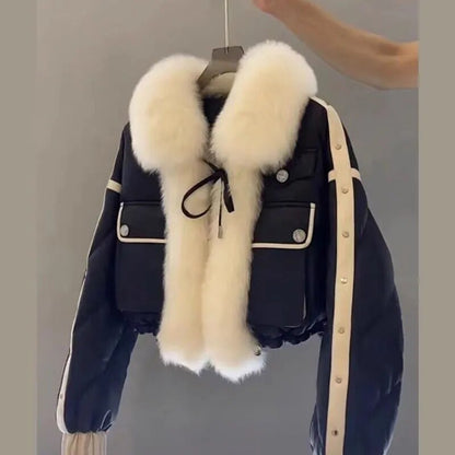 Coat Light Faux Fur Collar Bomber Jacket