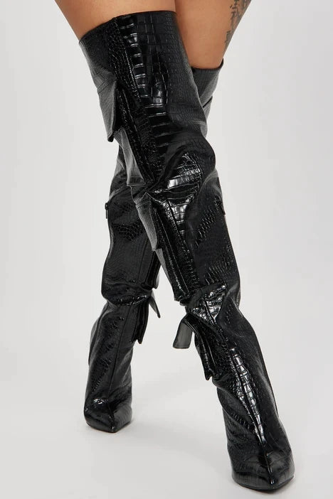 Stiletto High Heel Buckle Pointed Toe  Over The Knee Boots
