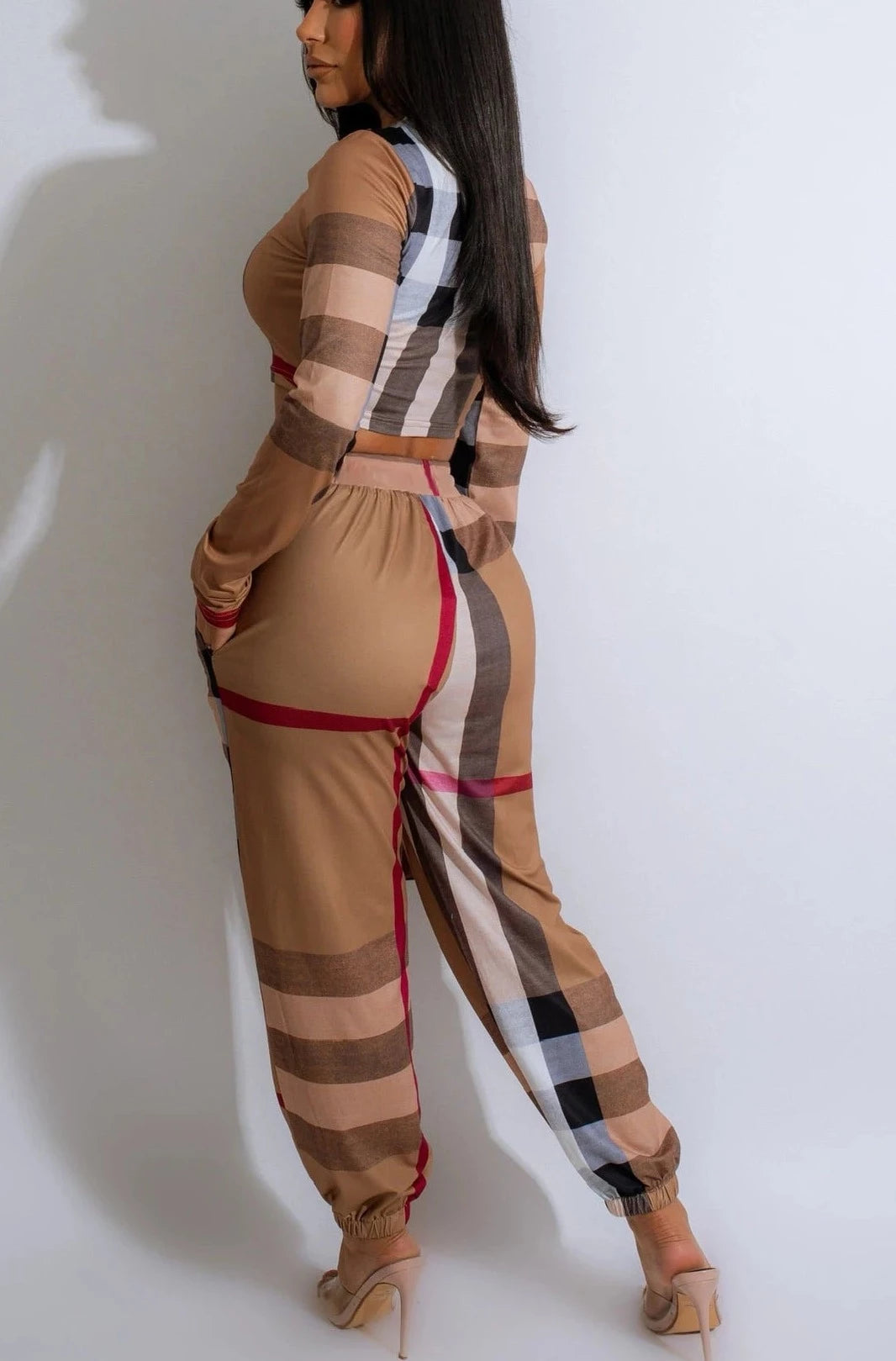 Plaid Print Crop Top + Pants  Sets