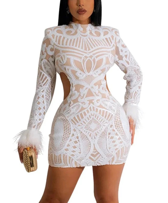 Mesh Sequin Mini Dress