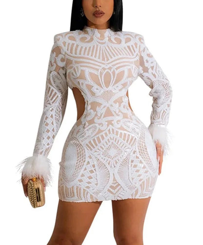 Mesh Sequin Mini Dress