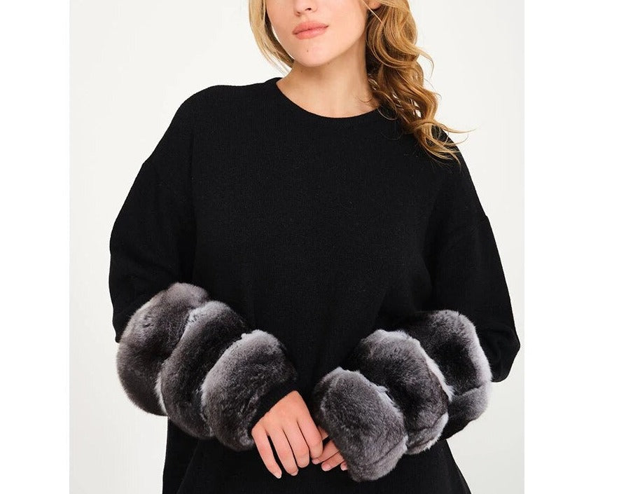 chilla Fur Cuff Sweater Woolen Winter Coat