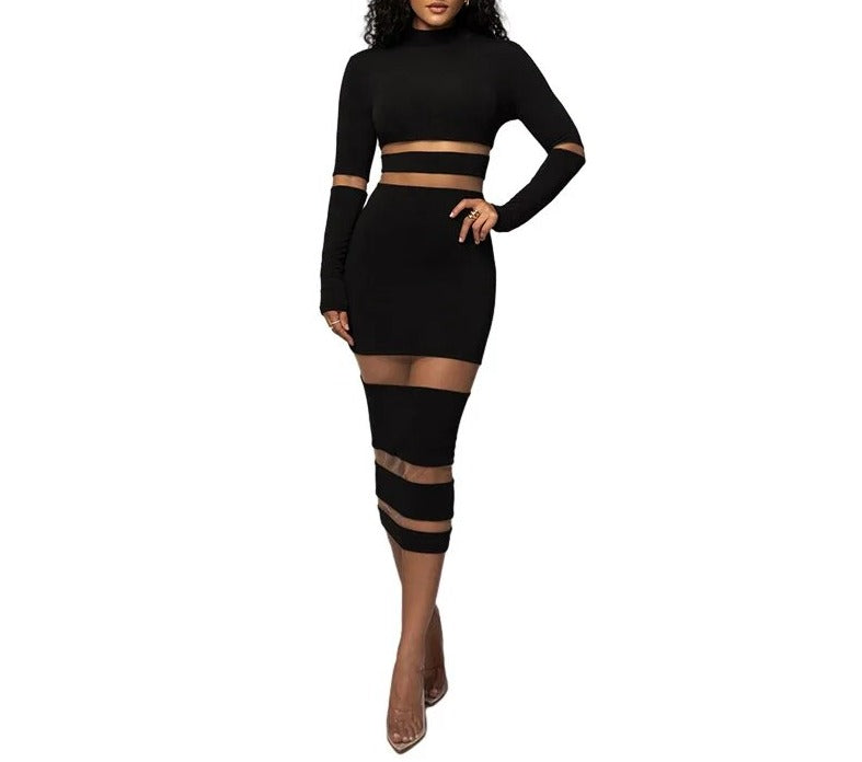 Turtleneck Long Sleeve Midi Dress