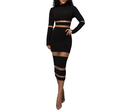 Turtleneck Long Sleeve Midi Dress