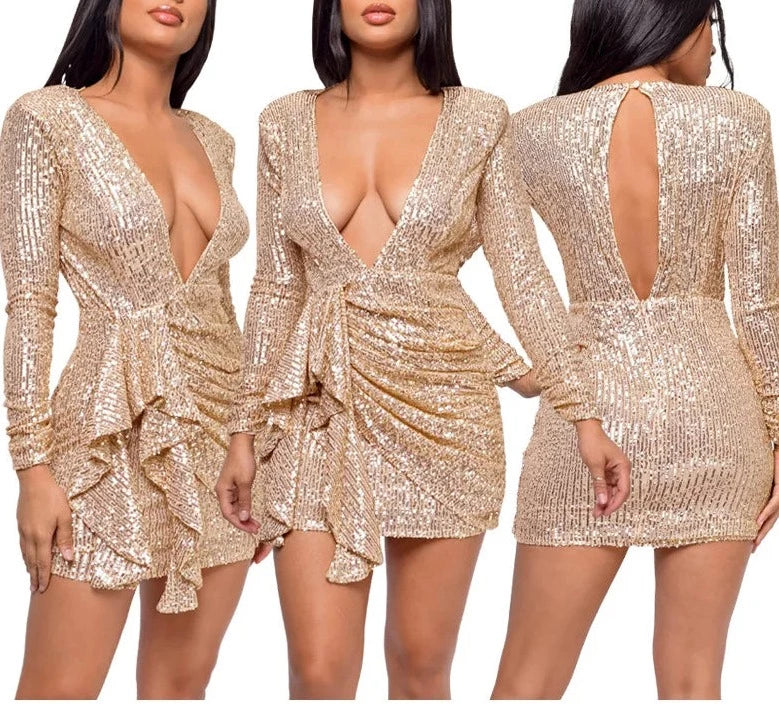 Sequin draped belt Bodycon Backless Mini Dress