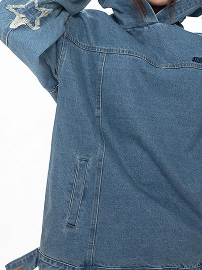 Women's Hooded Denim Jacket- Blue