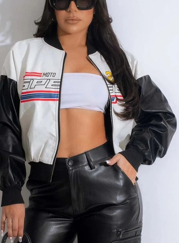 PU Leather Contrast Autumn Jackets
