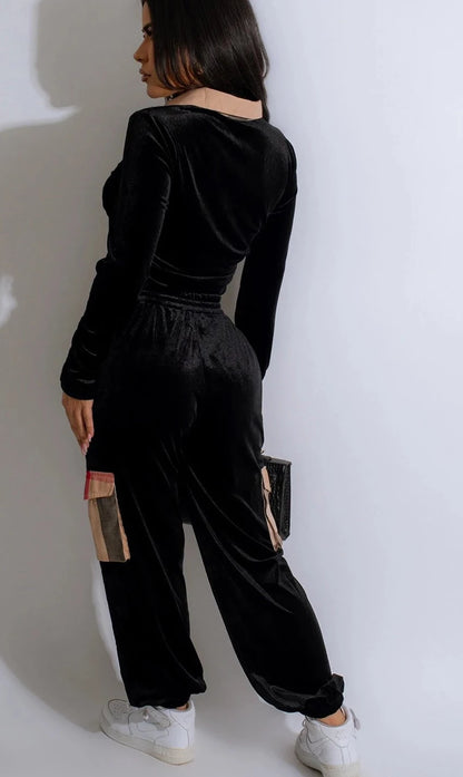 Velour Plaid Pullovers + Pants  Set