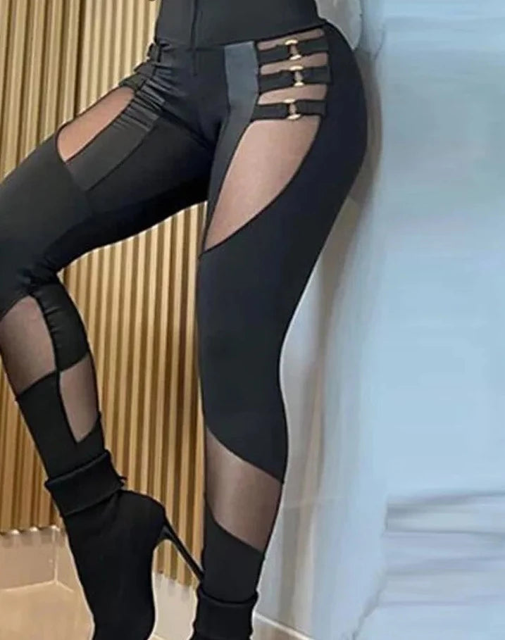Sheer Mesh Patchwork Pencil Pants