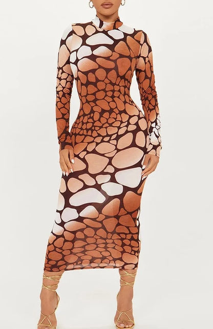 Printed Bodycon  High Collar Dress
