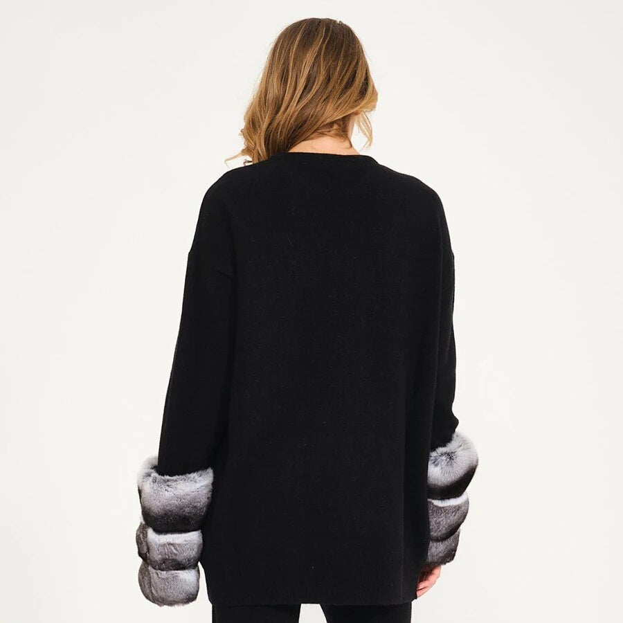 chilla Fur Cuff Sweater Woolen Winter Coat
