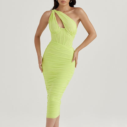 One Shoulder Backless Midi Dress