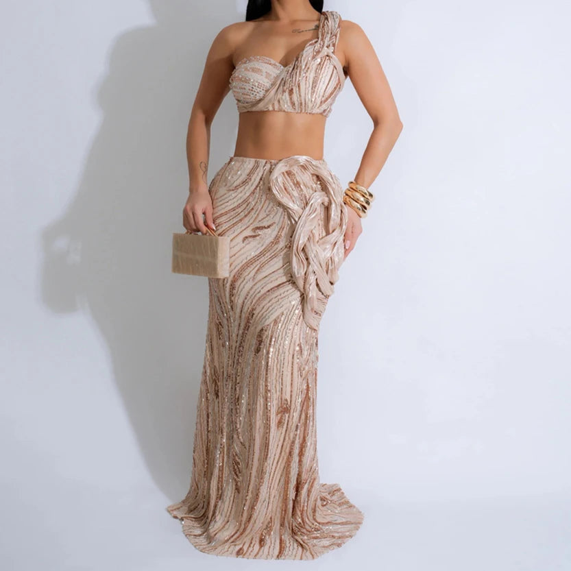 One-shoulder Two pieces Set Dress