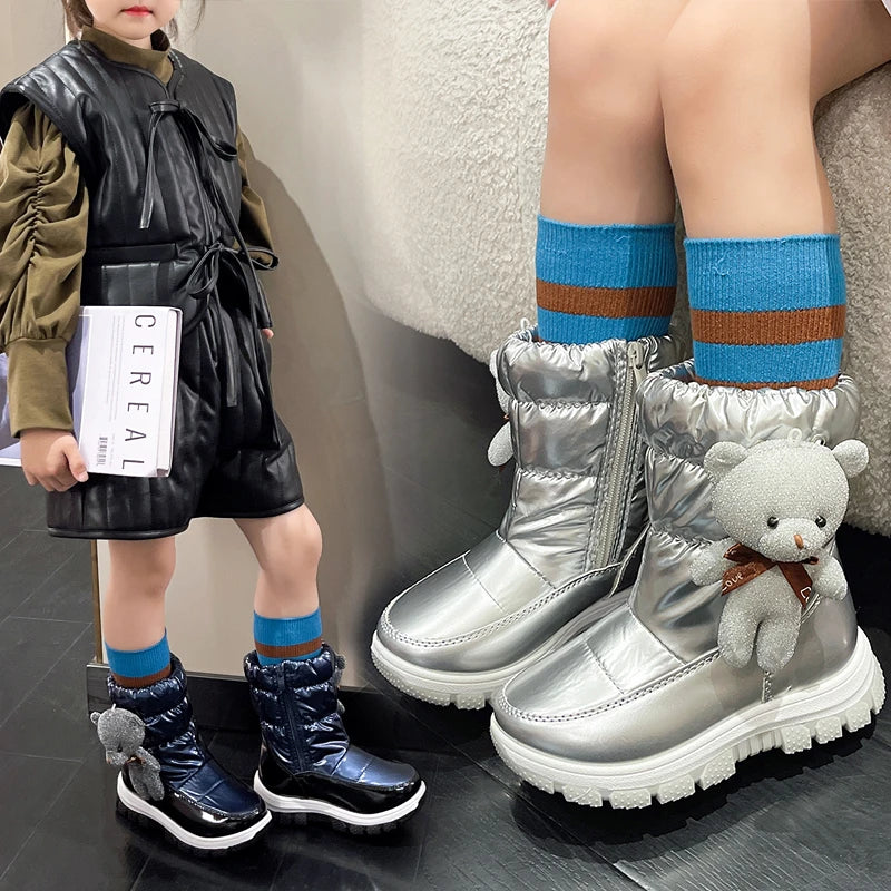 Girls Snow Boots Plush Warm Baby Winter Silver
