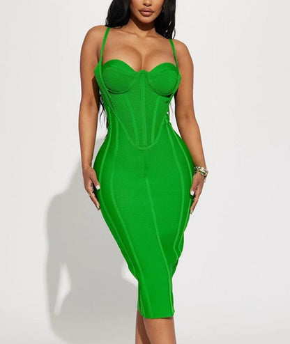 Sleeveless Backless Green Midi Dress