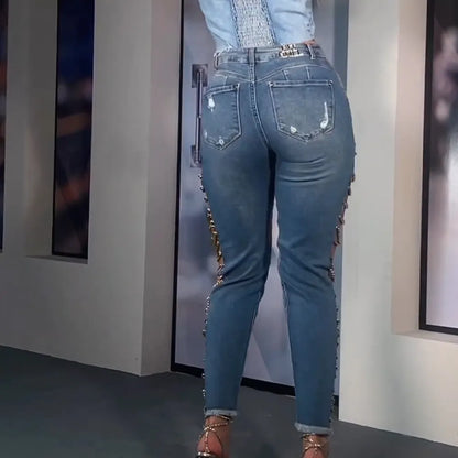 Women's Chain Lace Stitching Jeans