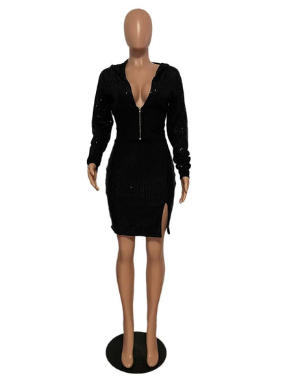 Solid Sparkly Long Sleeve Midi Dress