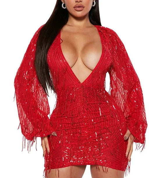 Sequin Tassel Short Dresses