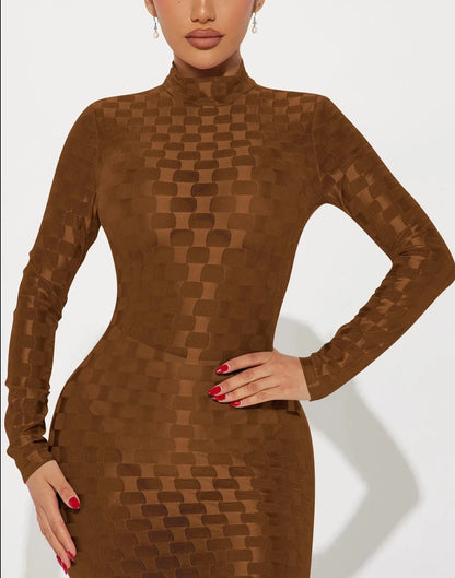Mesh Plaid Sheath Long Dress