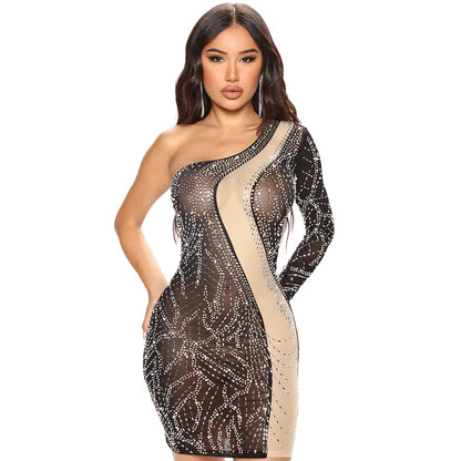 O-neck One Shoulder Bodycon Mini Dress