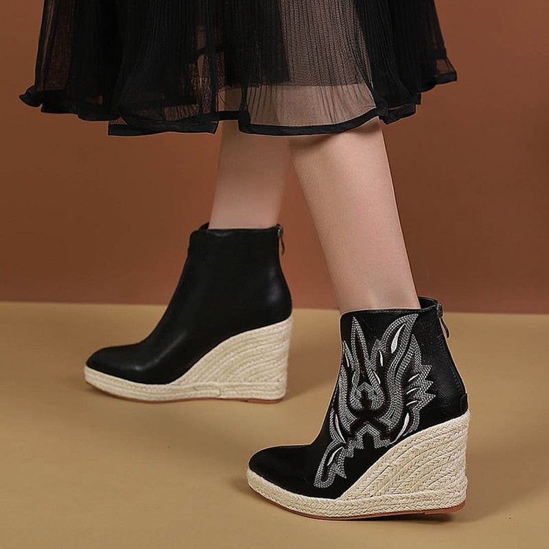Straw Rope Weave Wedge Boot EMJP TRENDS