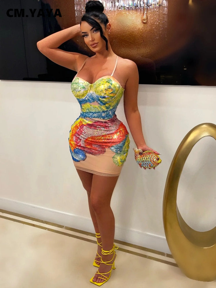 Hottie Rhinestones Strap Mini Dress