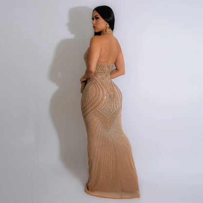 Mesh Diamonds Maxi Dress See Through