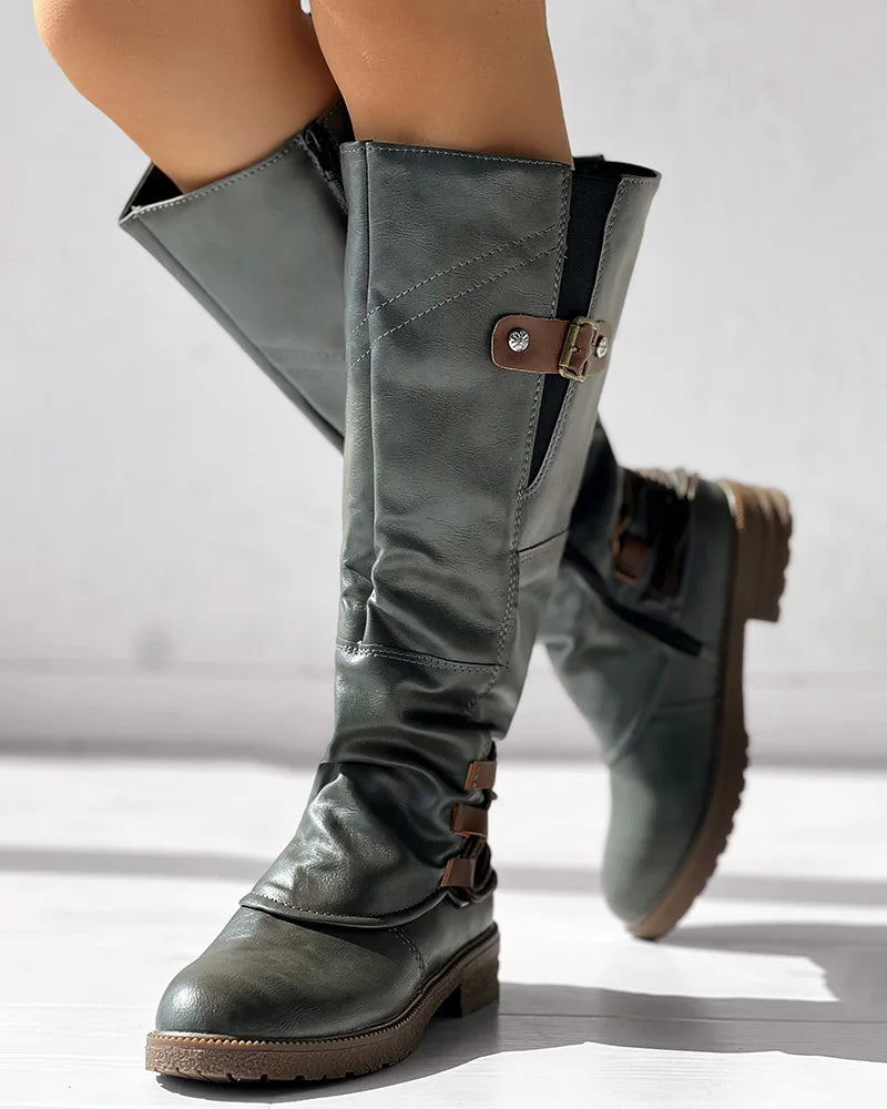 Women's Pu Leather Mid Calf Boots