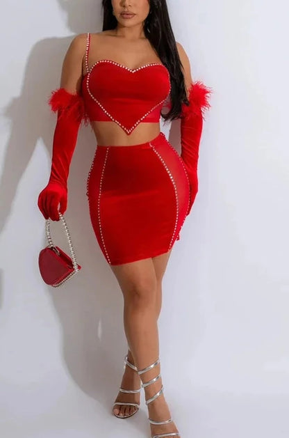 Women's Sequins Skirt Set Feather Dress