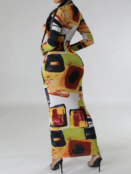 Turn-down Collar Print  Dresses