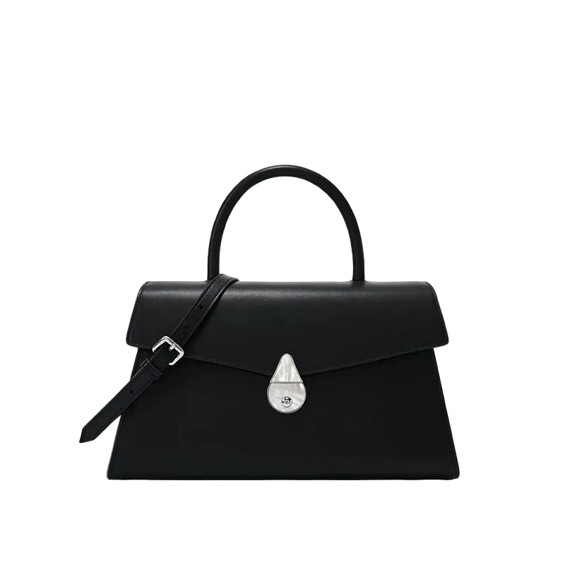 Black handbag with a silver lock on a white background, featuring the brand 'Bafelli'.