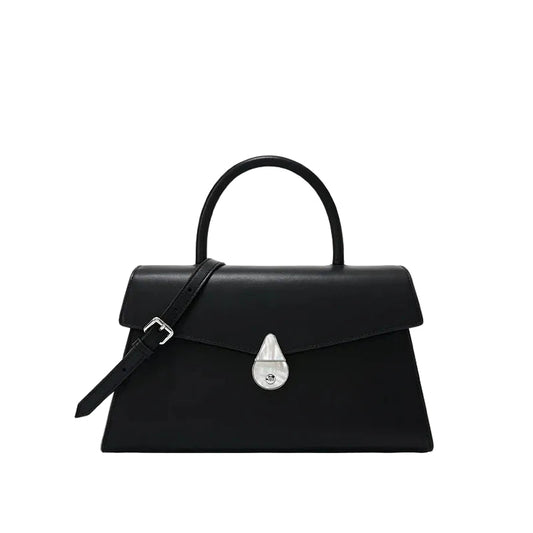Black handbag with a silver lock on a white background, featuring the brand 'Bafelli'.