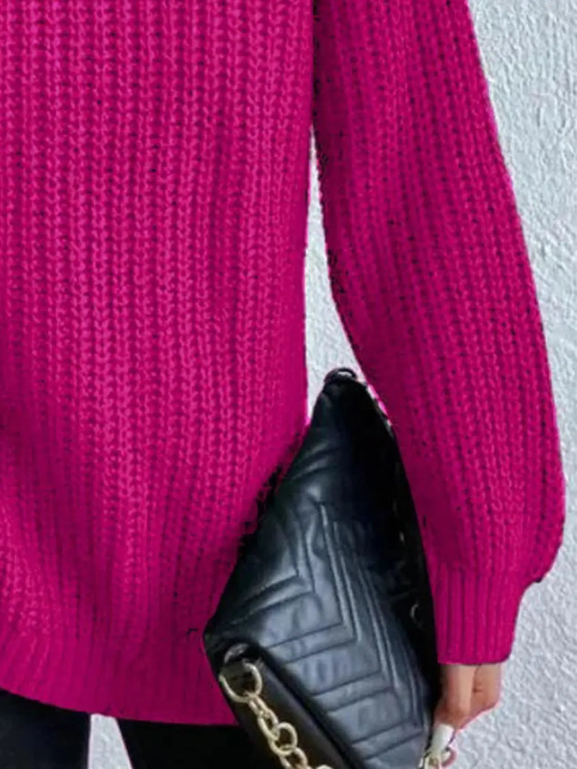 Full Size Turtleneck Rib-Knit Slit Sweater - Image #15