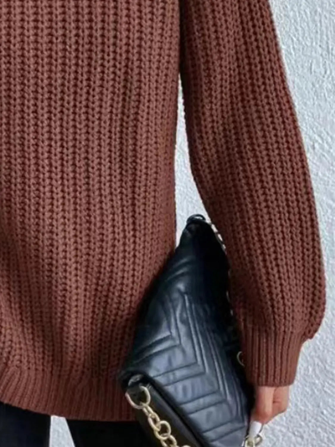Full Size Turtleneck Rib-Knit Slit Sweater - Image #34