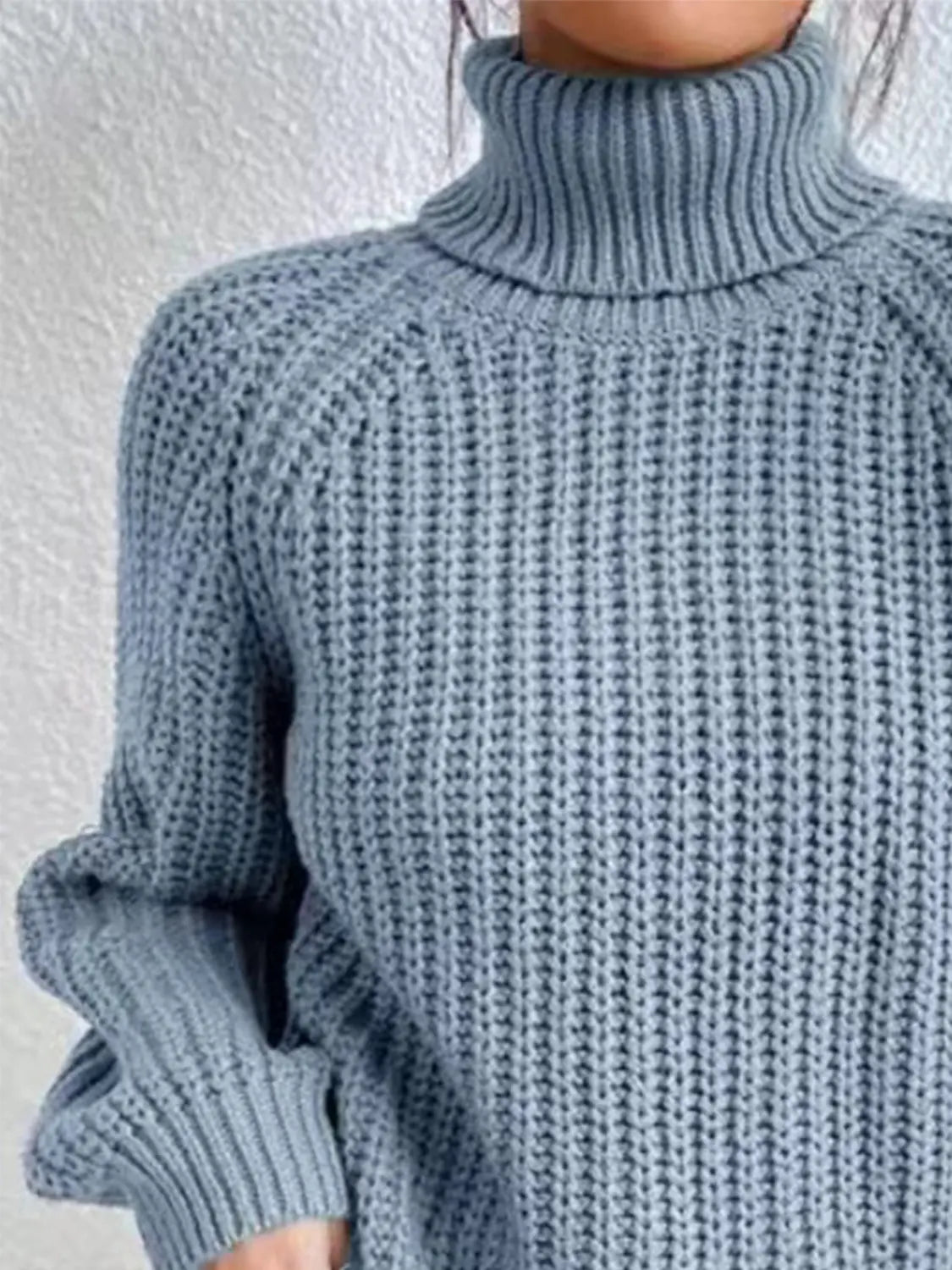 Full Size Turtleneck Rib-Knit Slit Sweater - Image #84