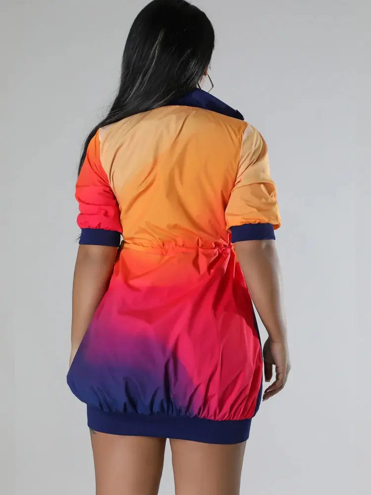 Short Sleeve Ombre Pockets Jackets Mini Dress - Image #2