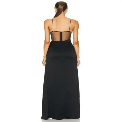Mesh Splice Tight Fit High Split Long Dress - Image #3