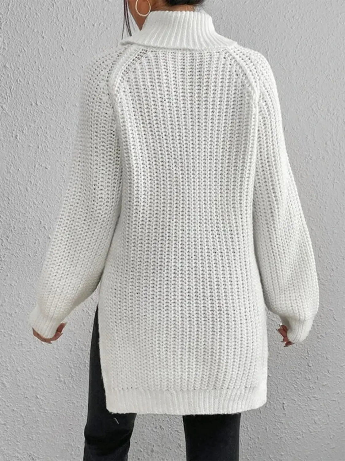 Full Size Turtleneck Rib-Knit Slit Sweater - Image #6