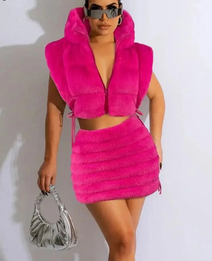 Women Parkas Vests and Mini Skirt Set - Image #1