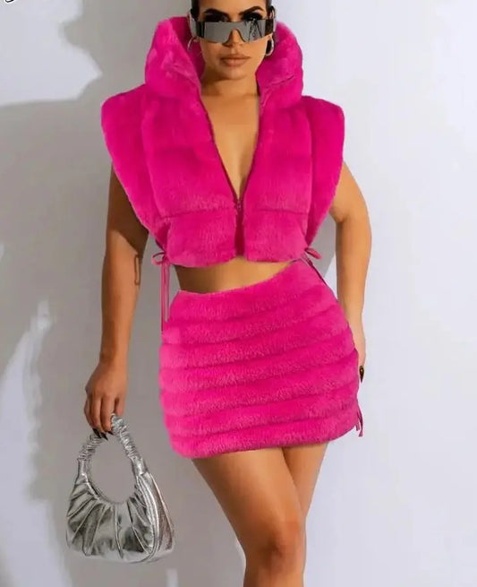 Women Parkas Vests and Mini Skirt Set - Image #1