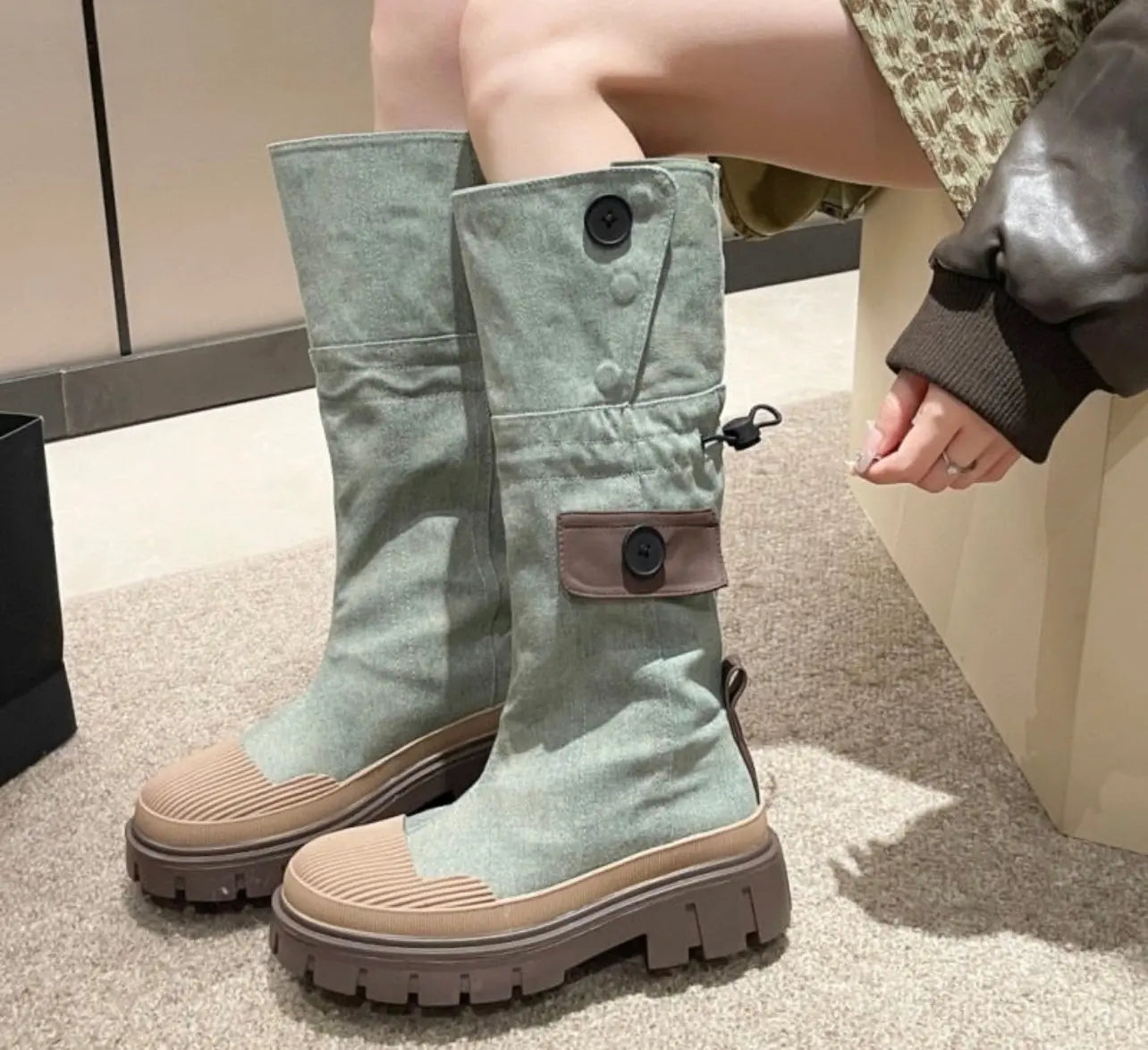 Denim Chelsea Knee High Boots - Image #4