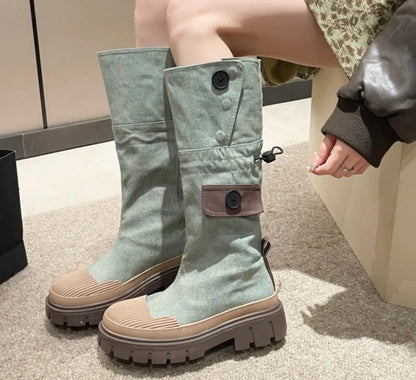 Denim Chelsea Knee High Boots - Image #4
