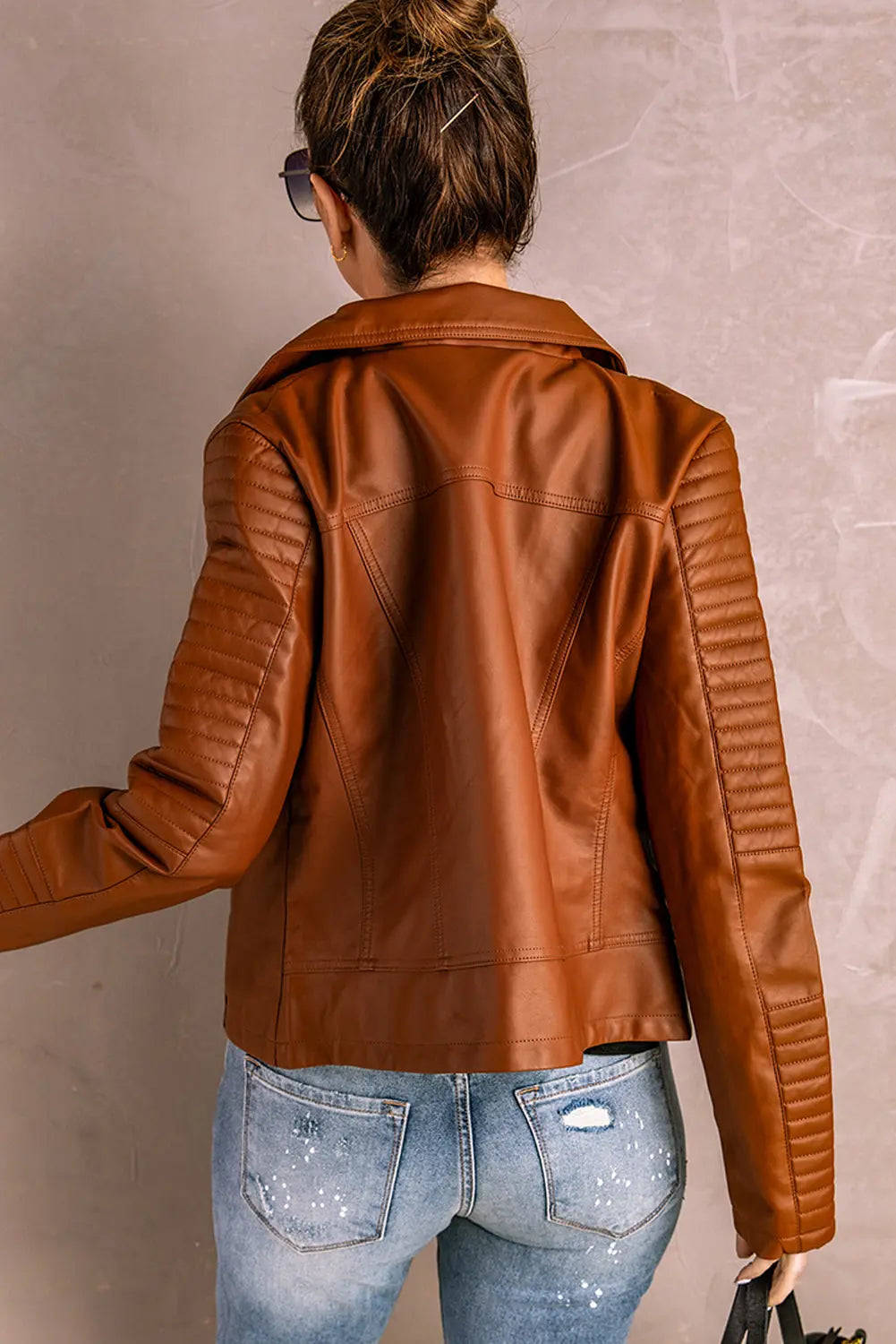 Ribbed Faux Leather Jacket - Image #2