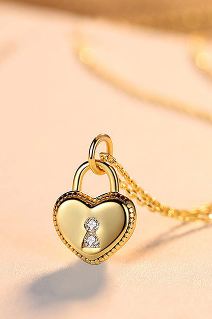 Heart Lock Pendant 925 Sterling Silver Necklace Trendsi