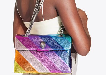 Stripe Leather Chain Wallet
